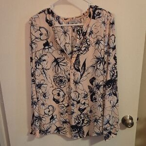 Dalia Black and Pink Long Sleeve Blouse with Mandarin Collar